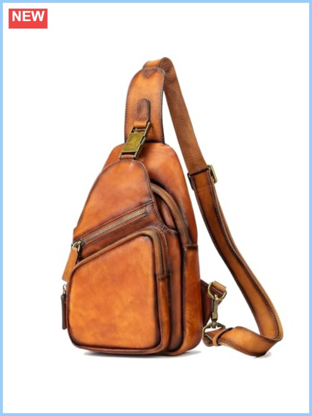 Genuine Leather Sling Bag Crossbody Chest Daypack Adjustable Strap